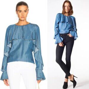 Veronica Beard Mia Ruffle Chambray Top